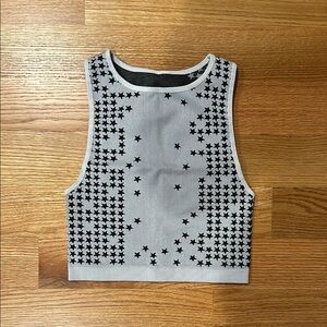 Fabletics Black & White Star Printed Seamless Cropped Tank - XS